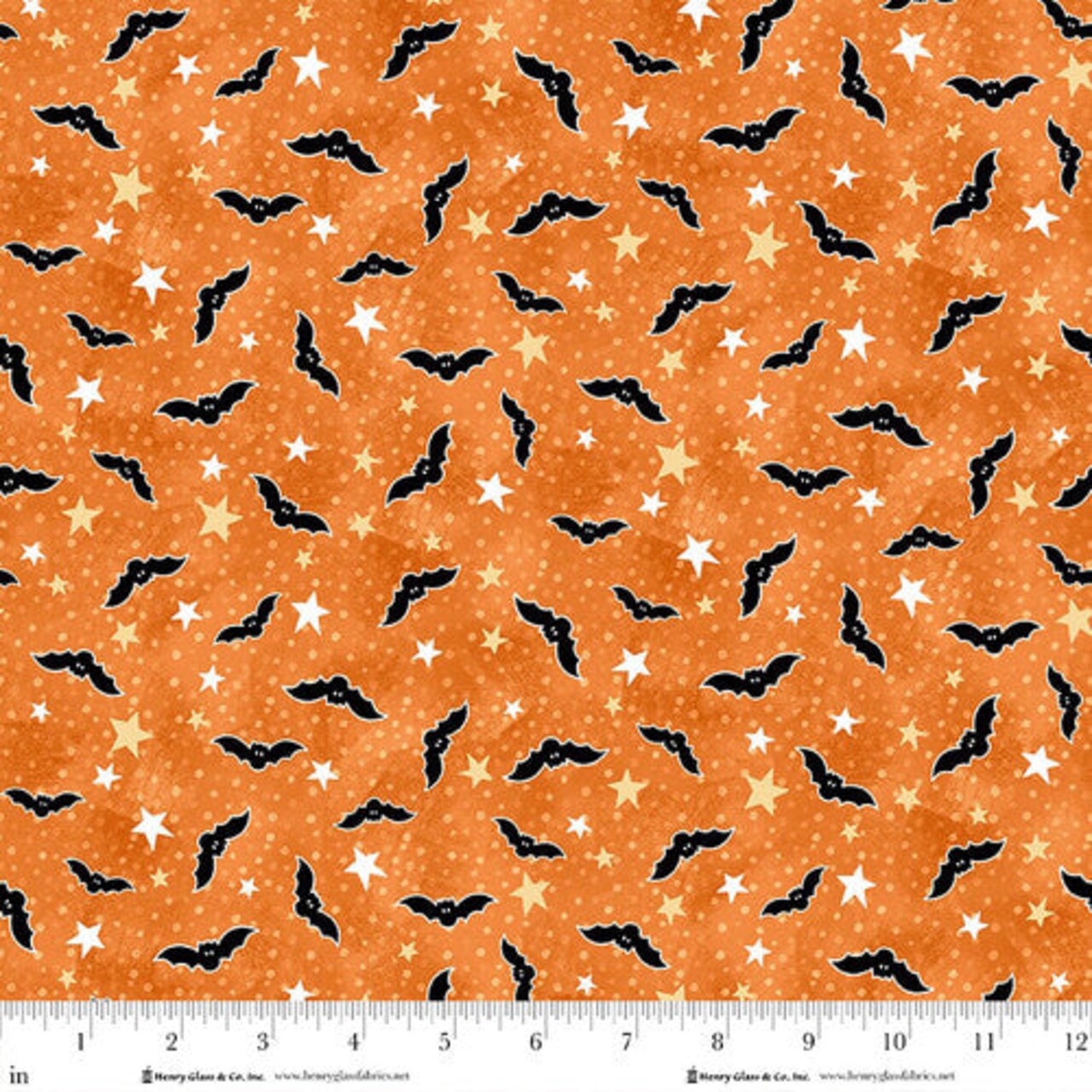 Fabric Henry Glass Glow in the Dark Orange Bats by the Quarter Yard Q2030G-33